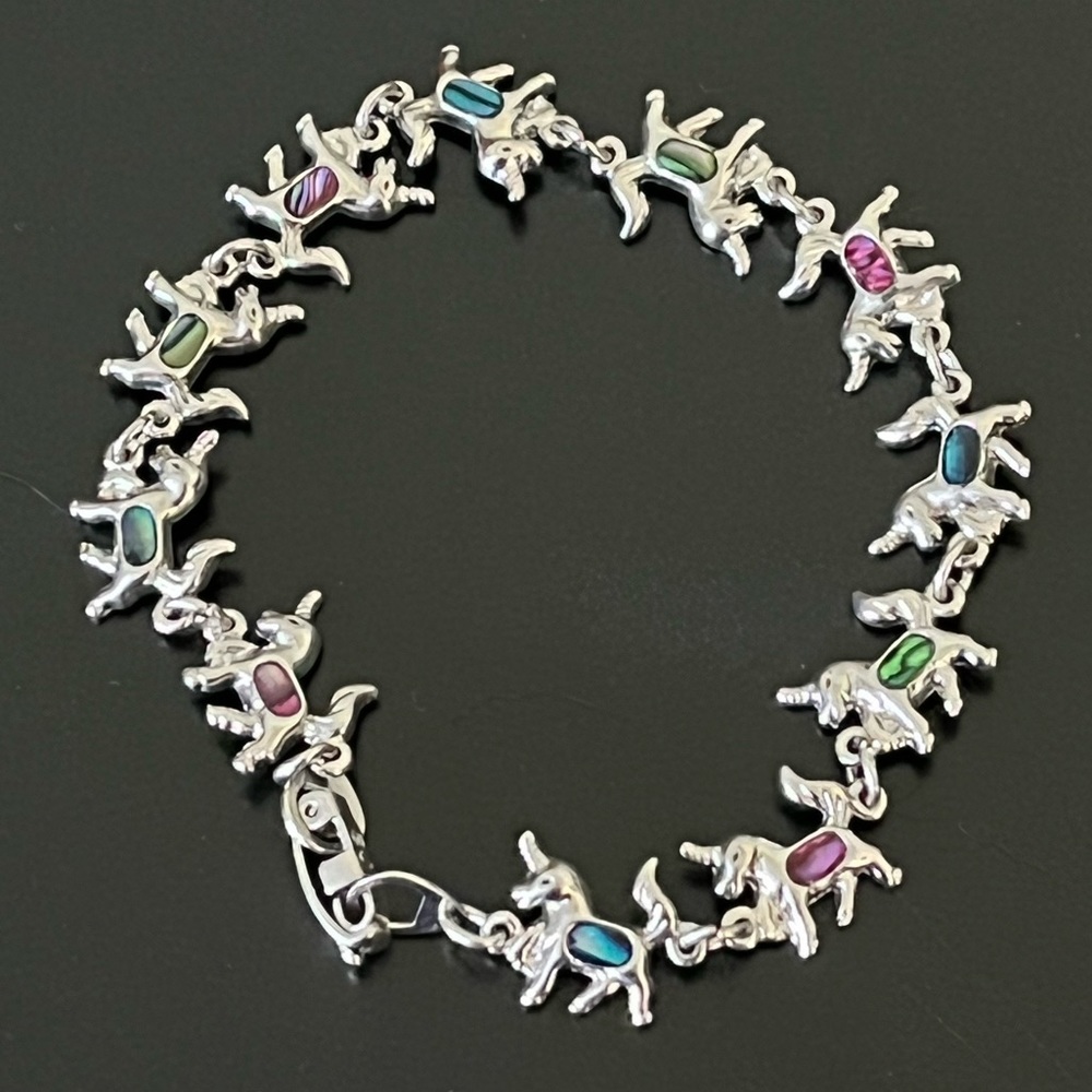 Silver Toned Unicorn Charm Bracelet with Colorful Gems. NWOT